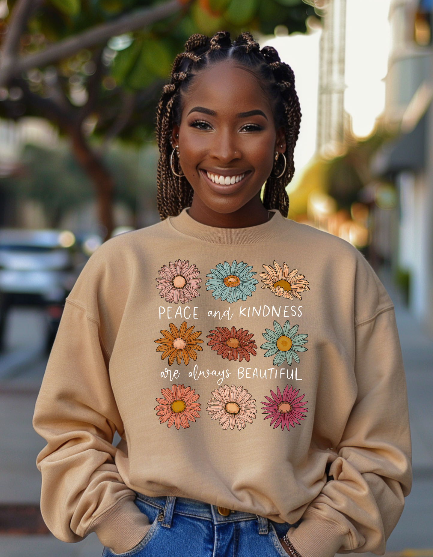 Retro Flowers Peace and Kindness are Always Beautiful Sweatshirt
