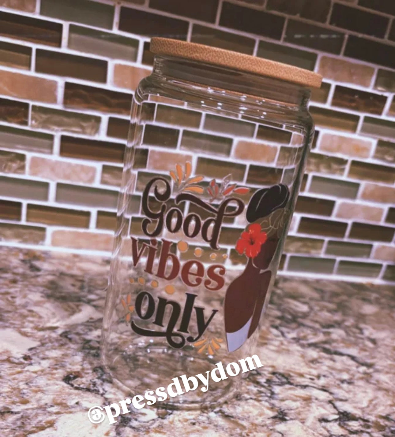 Good Vibes Only Glass Cup with Bamboo Lid – Positive Energy Drinkware | Press’d by Dom