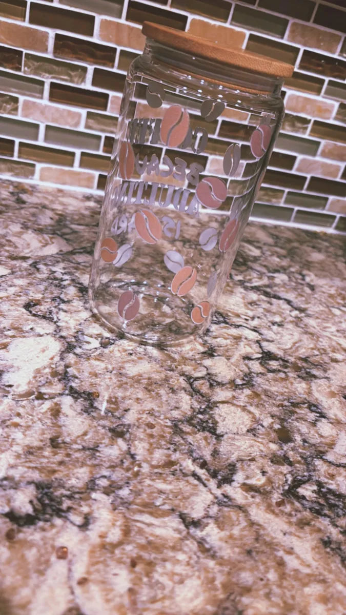 Coffee Because Adulting is Hard 16oz Glass Cup