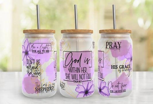 God is Within Her Scripture Glass Cup| Christian Iced Coffee Cups with Verses
