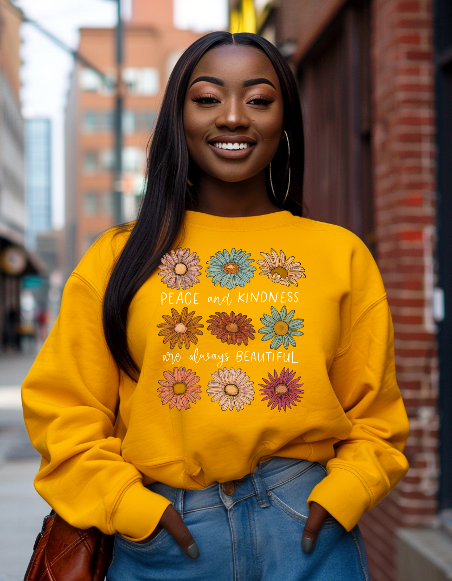 Retro Flowers Peace and Kindness are Always Beautiful Sweatshirt
