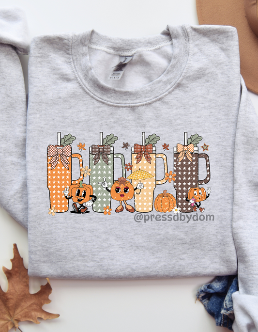 Fall Stanley Tumbler & Pumpkins Sweatshirt | Cozy Autumn Pullover