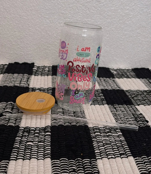 Positive Vibes Only Affirmation 16oz Glass Cup